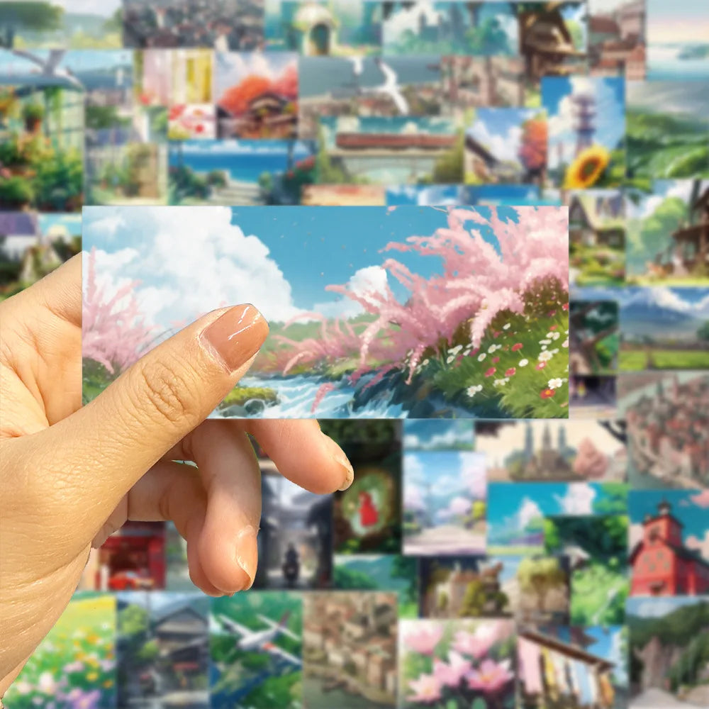 10/30/60PCS Cartoon Anime Landscape Stickers Aesthetic Decoration DIY Waterproof Motorcycle Phone Travel Bike Toys Kids Sticker