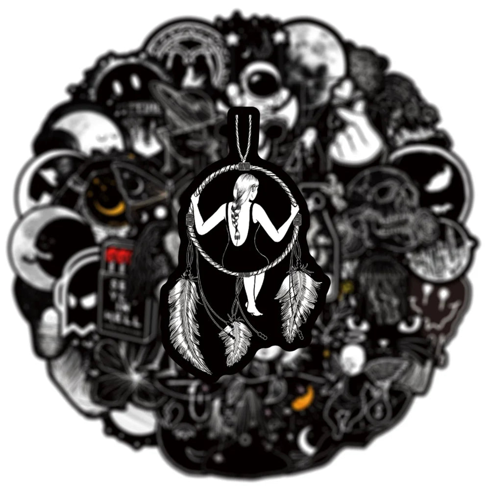 10/50Pcs Black White Gothic Terror Horror Skull Stickers for Laptop Computer Luggage Phone Notebook Vinyl Decal Waterproof