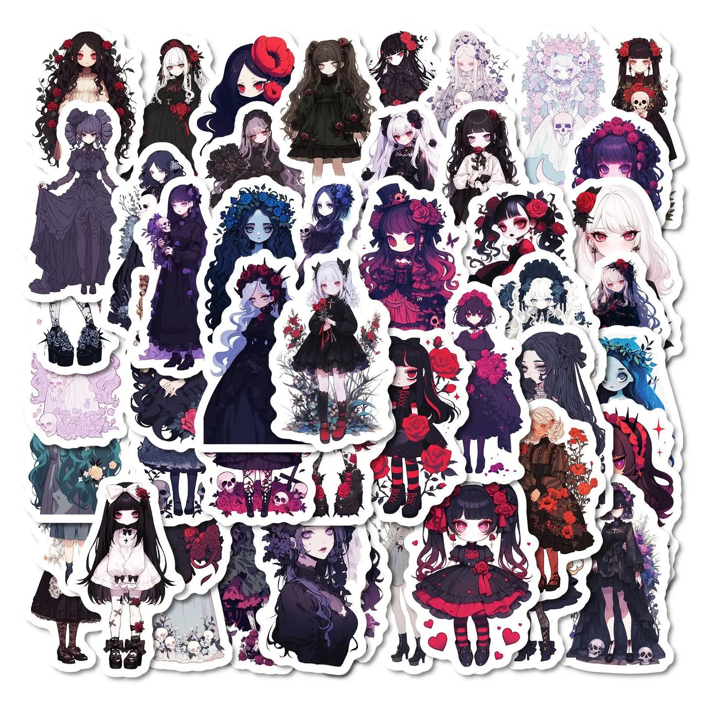 Gothic Girl Cartoon Stickers Dark Lolita Graffiti DIY Scrapbook Laptop Bike Guitar