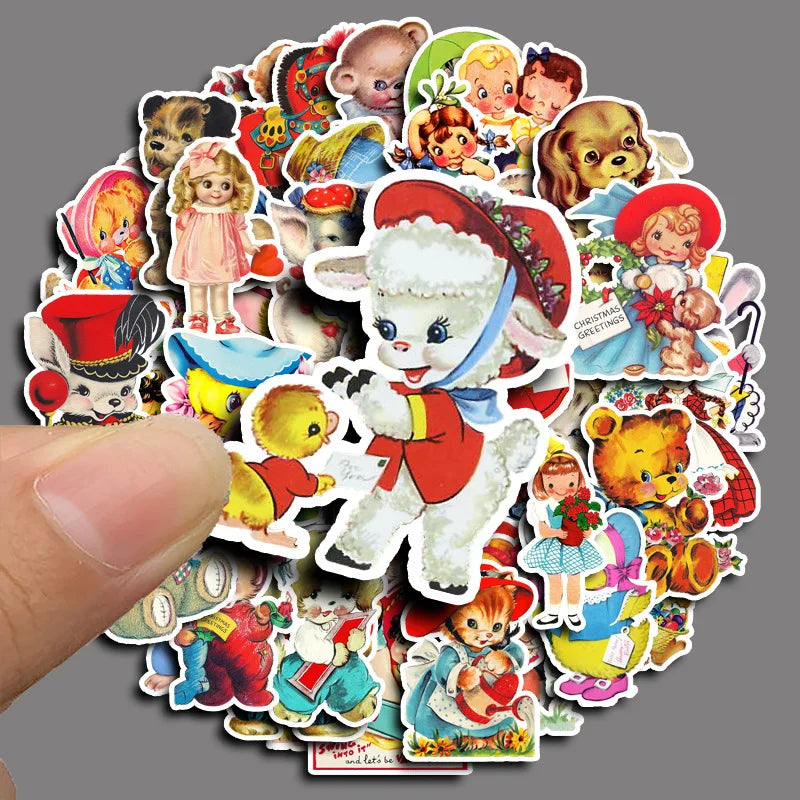 Retro Showa Style Animal Cartoon Stickers for Phone Laptop Luggage Skateboard - 10/30/50PCS