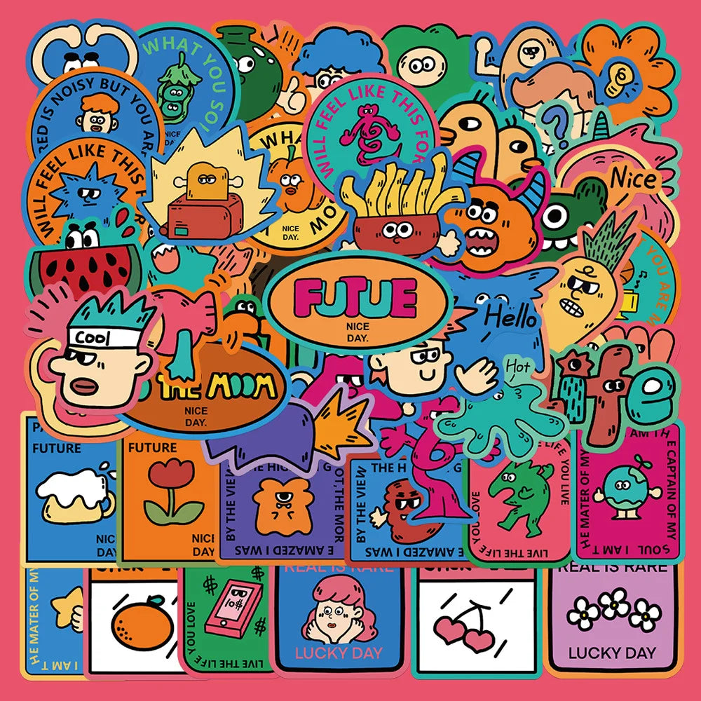 50pcs Hand-painted Graffiti Stickers for Helmet, Wall, Desktop Decoration