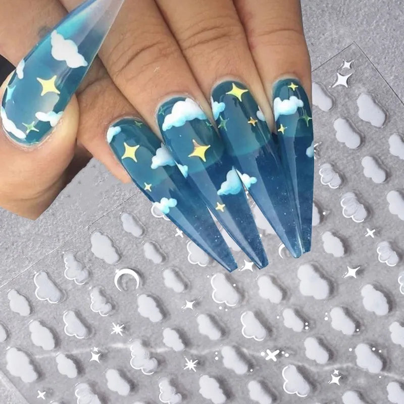 3D Cloud Moon Nail Stickers - Ultra Thin Self-Adhesive Decals