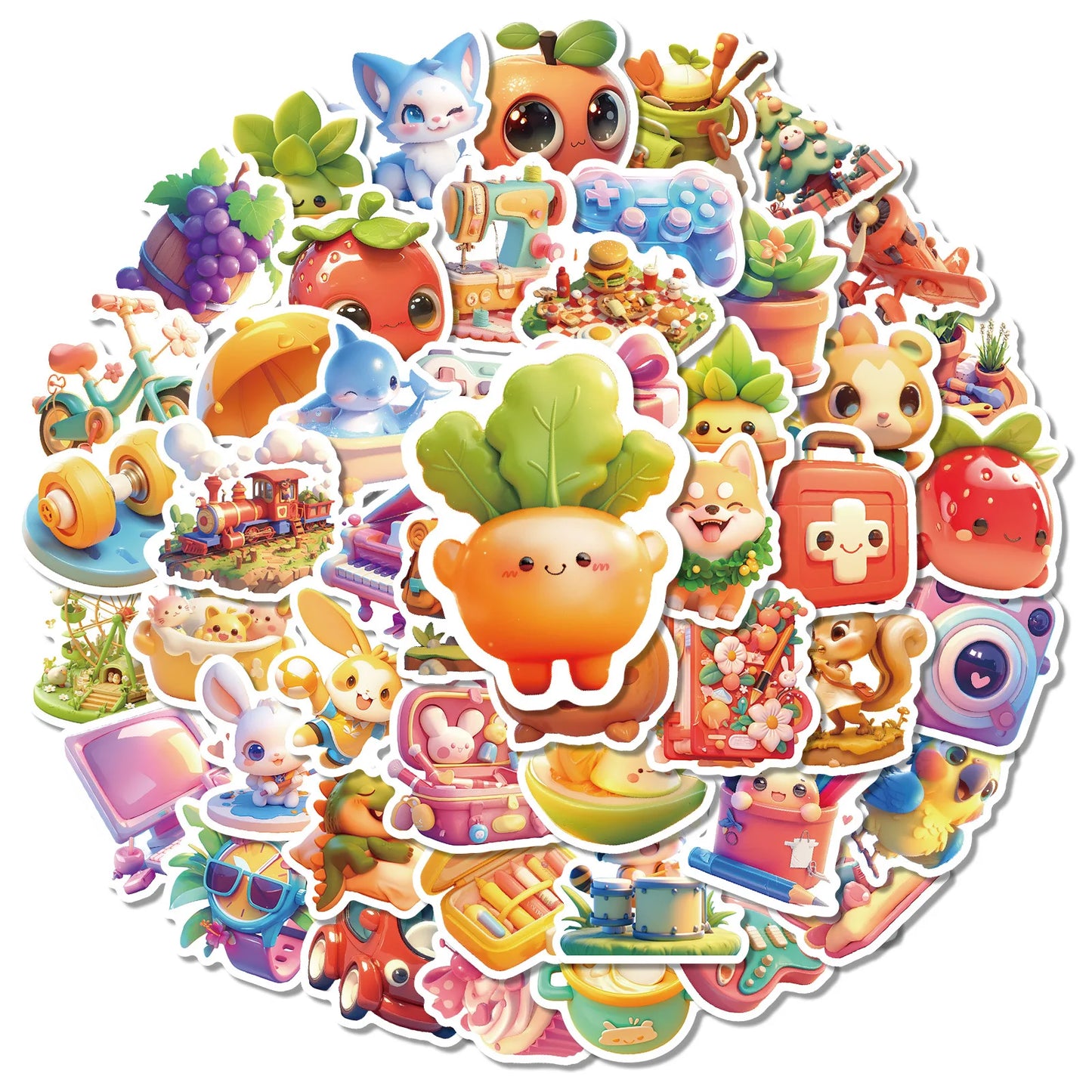 Kawaii Animal Stickers Cartoon Food Graffiti Decals for Luggage Laptop Guitar Bike Skateboard