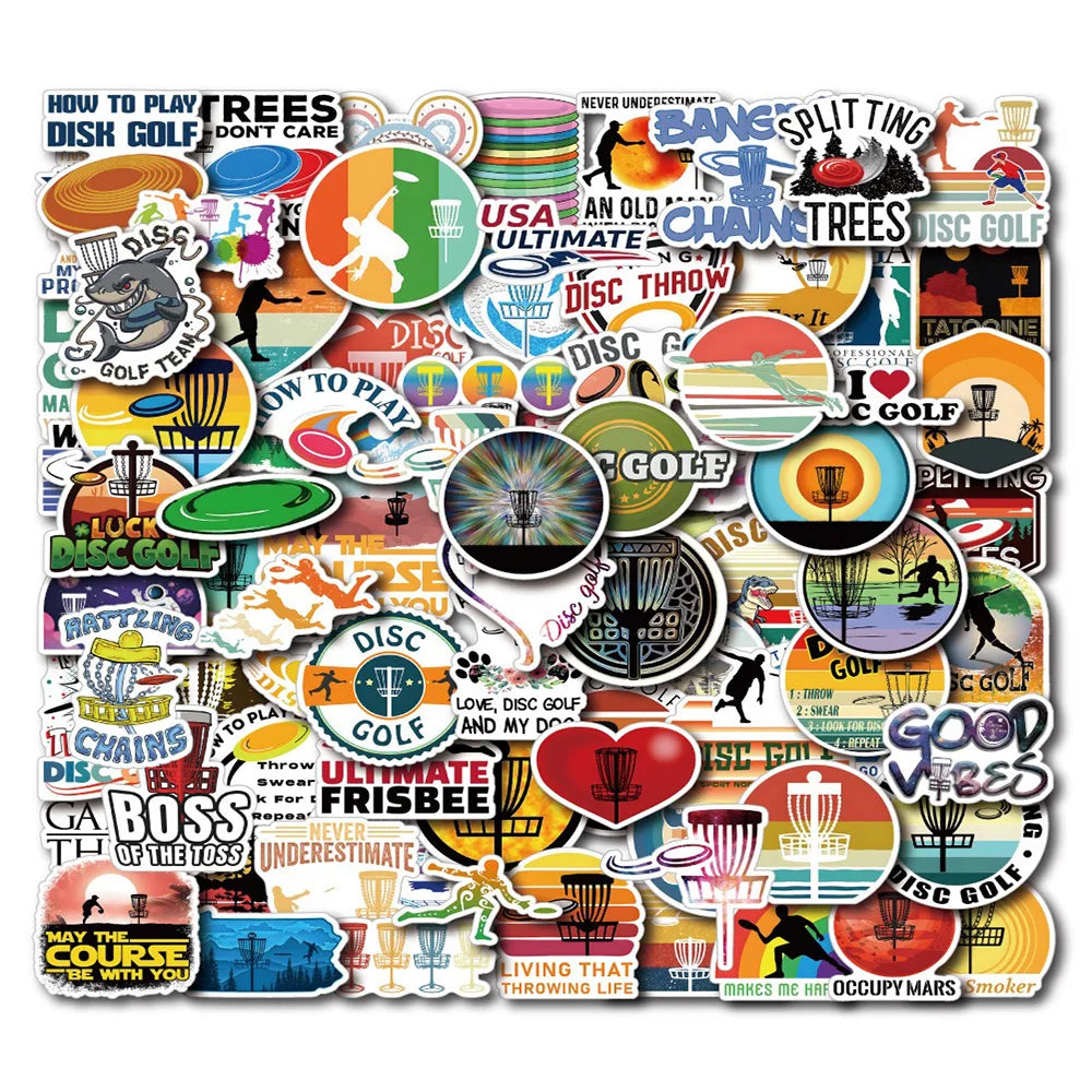 Disc Golf Stickers Pack: Fun Cartoon Decals for Laptop, Luggage, Snowboard, Kids Toy