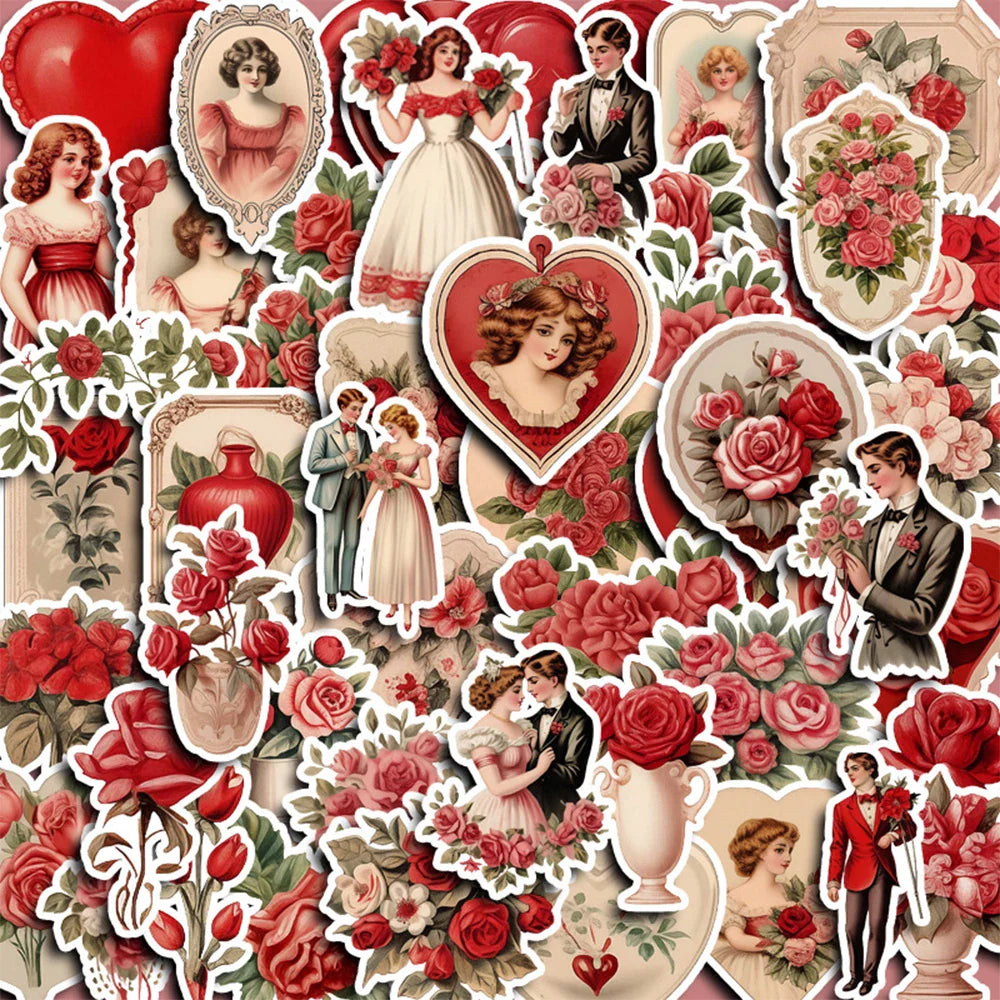 Retro Red Wedding Cartoon Stickers - Waterproof Graffiti Decals for Laptop & Notebook (10/30/50pcs)