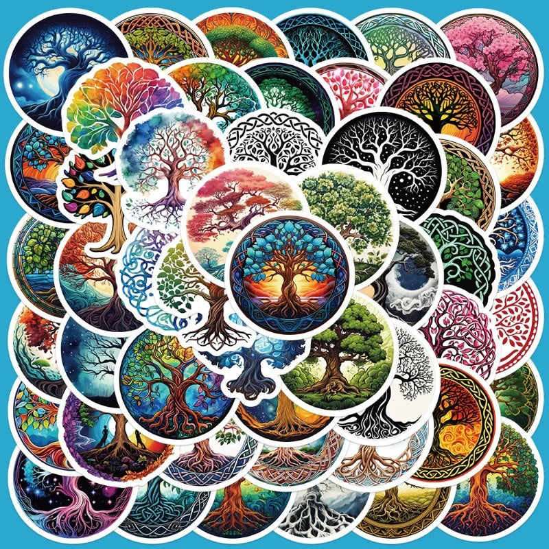 50pcs Fantasy Tree of Life Graffiti Stickers for Helmet, Wall, Desktop Decoration, DIY Pack Wholesale