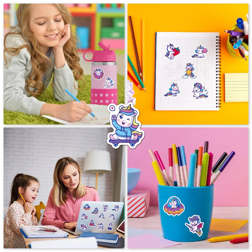 10/30/50PCS Funny Cartoon Unicorn Sticker Decals Gift DIY Phone Scrapbook Suitcase Helmet Car Classic Toys Waterproof Stickers