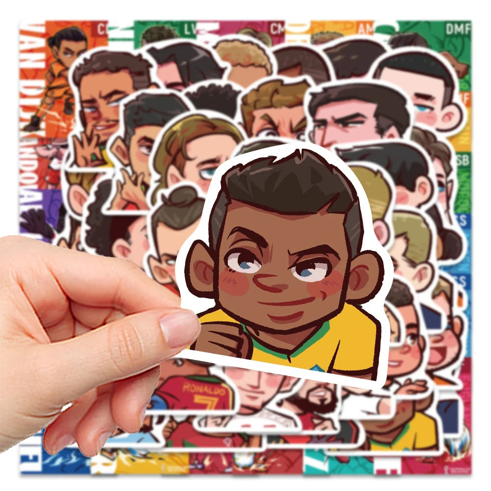 10/30/54PCS Cartoon Soccer Football Star Sticker Packs with Messi, Ronaldo, Suarez, Neymar, and More