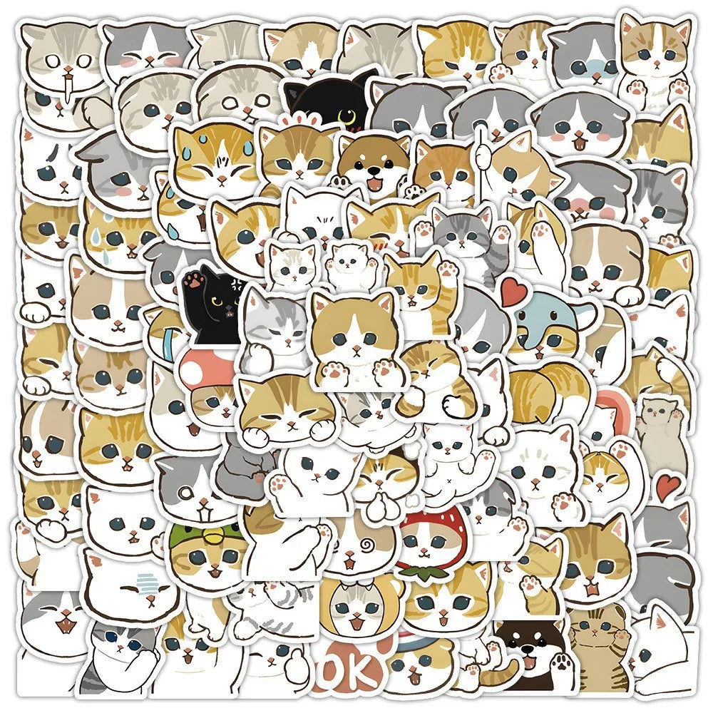 100pcs Cute Kitten Puppy Cartoon Stickers for Car, Cup, Phone, Laptop Decor