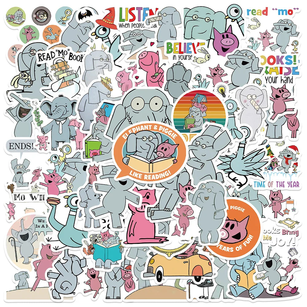 50PCS Elephant Piggie Cartoon Stickers DIY School Stationery Sketchbook Diary Scrapbook Supplies