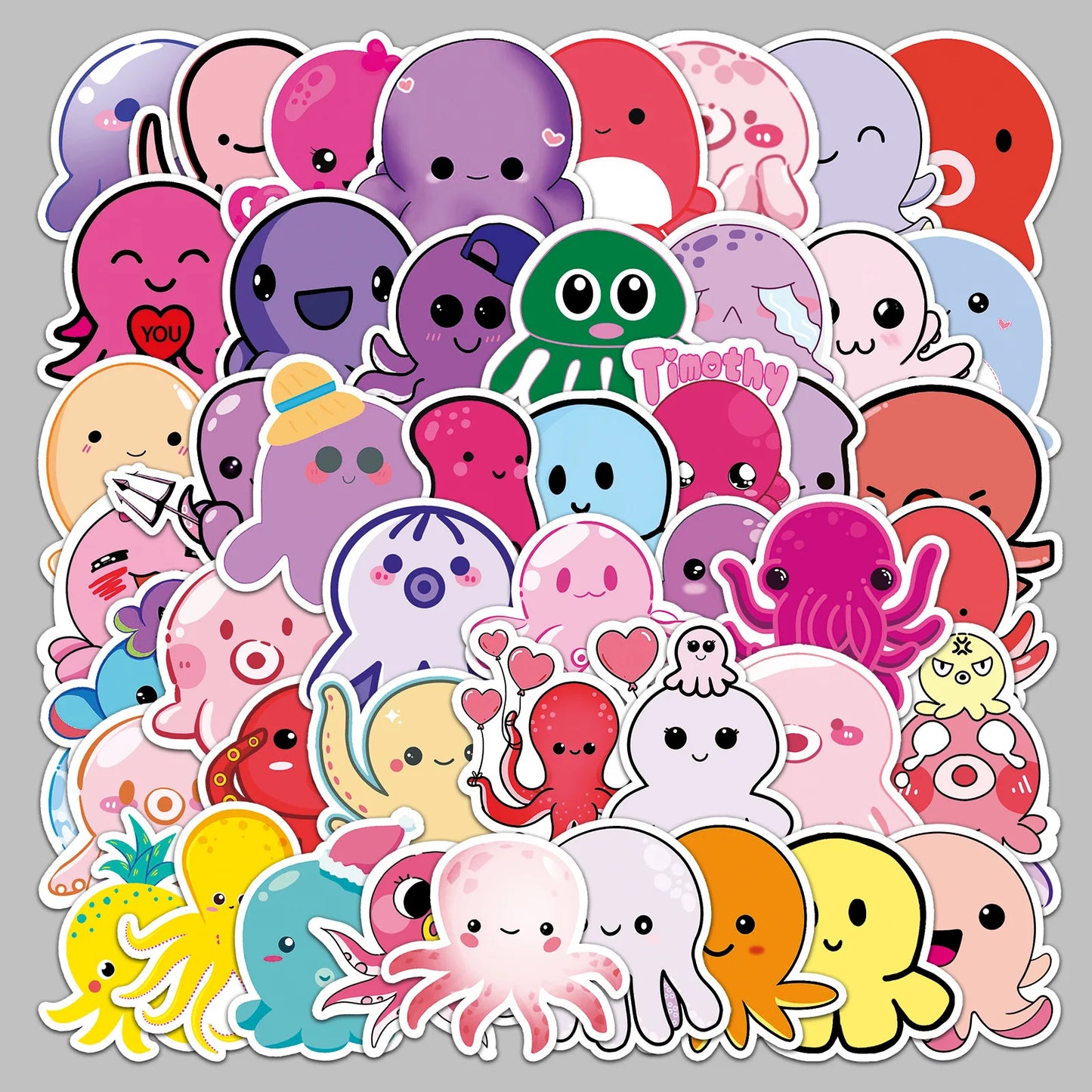50pcs Cute Octopus Graffiti Stickers for Helmet, Wall, DIY Decoration