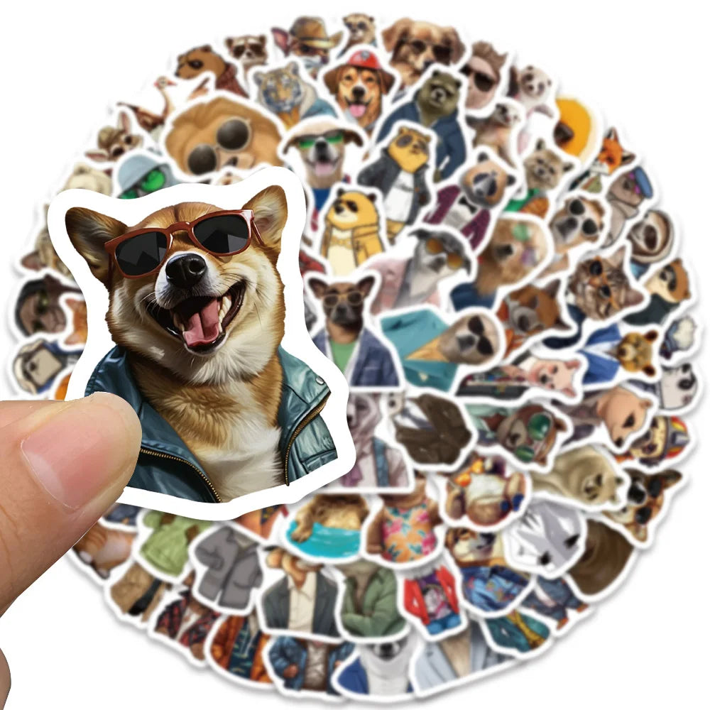 82pcs Funny Cartoon Animal Portraits with Clothes and Glasses Stickers