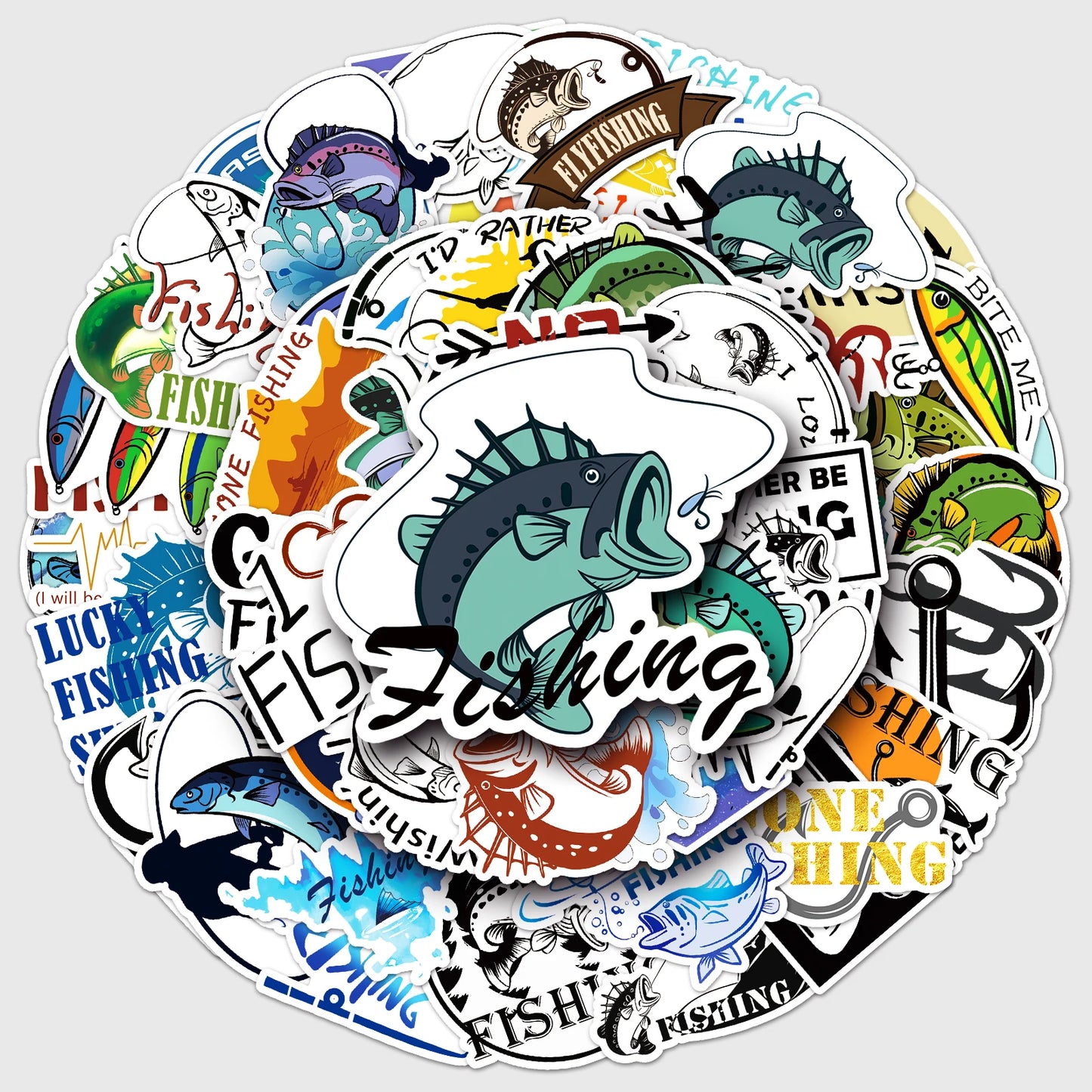 50Pcs Fishing Cartoon Waterproof Vinyl Stickers for Skateboard Snowboard