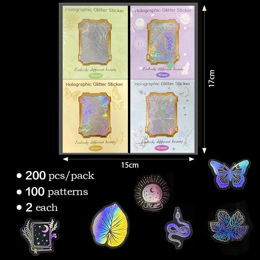 10/30/50/100PCS Holographic Laser Butterfly PET Flash Dream Stickers Aesthetic Hand Account DIY Notebook Motorcycle Car Sticker