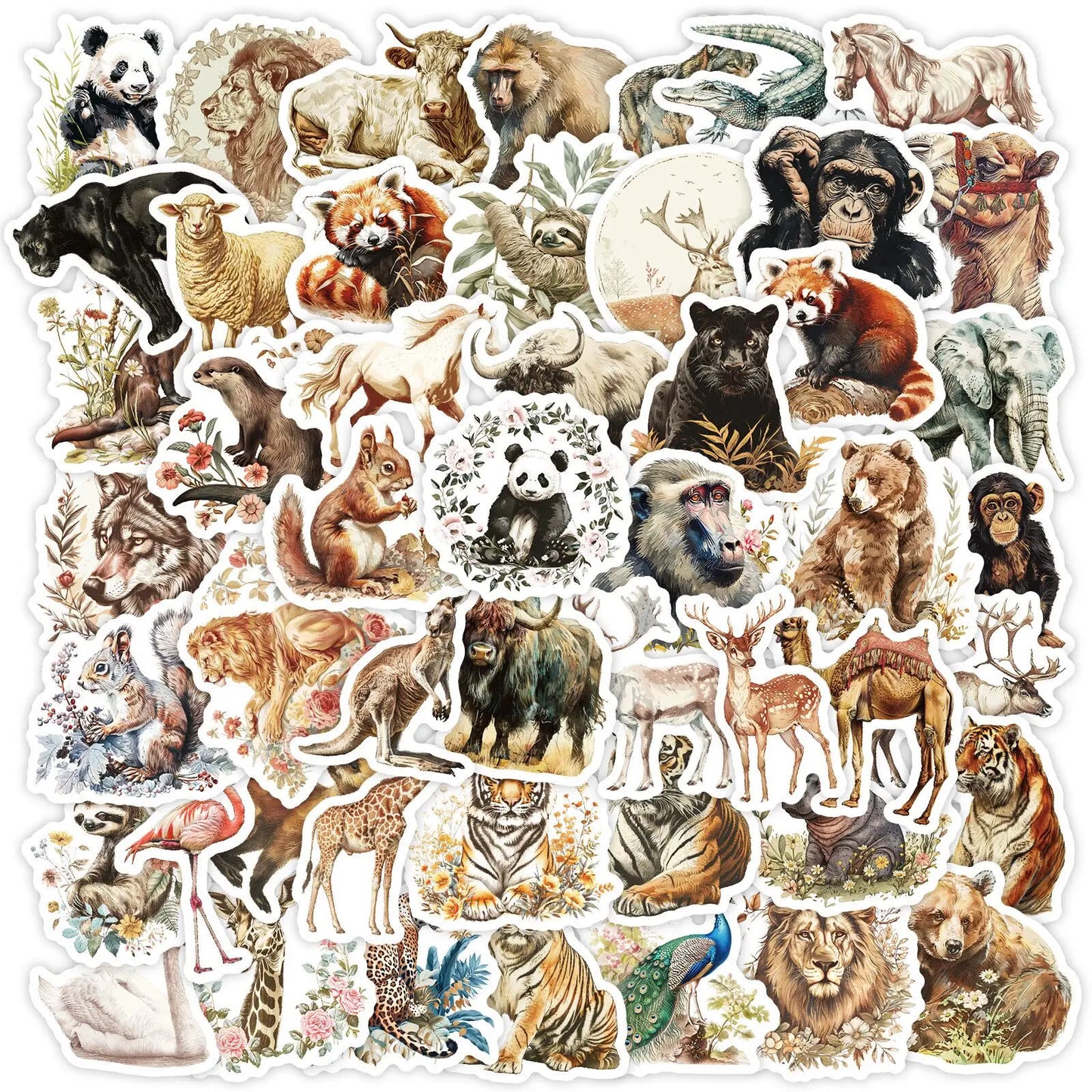 10/50pcs Cute Cartoon Africa Wild Animals Stickers Aesthetic Kawaii Vintage Decals DIY Skateboard Laptop Fridge Car Sticker Toy