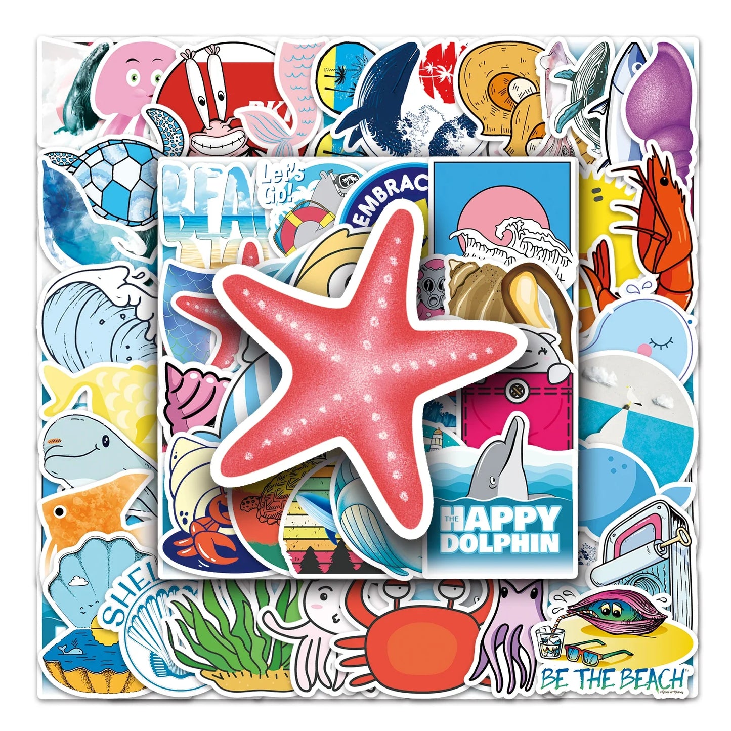 50Pcs Ocean Cartoon Waterproof Vinyl Stickers for Skateboard Snowboard