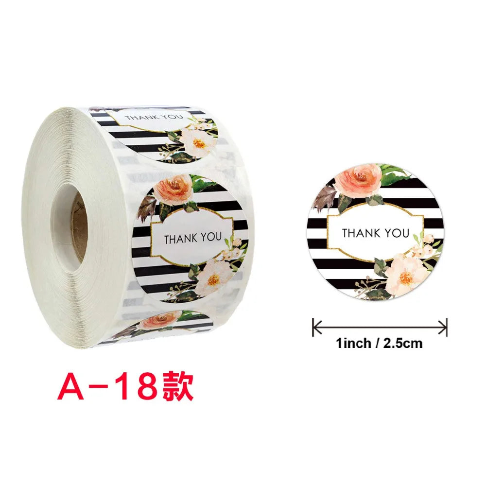 50-500pcs Labels Roll Flower Thank You Stickers 1inch Adhesive Labels Stickers for Gift Decoration Stationery Wrapping Supplies