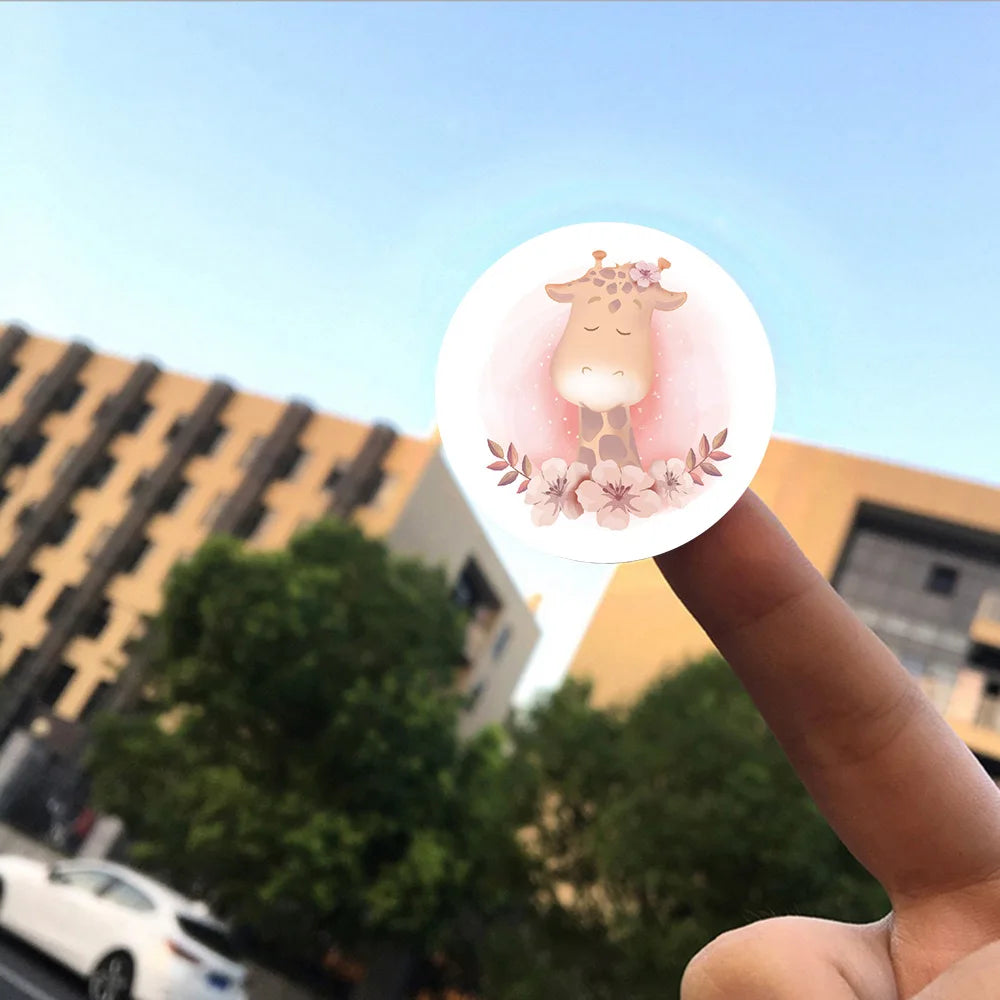 100-500Pcs 8 Design Anime Animal Round Stickers Cartoon Elephant Hippo Owl Rabbit Stationery Sticker Decal Kid Toys Gift