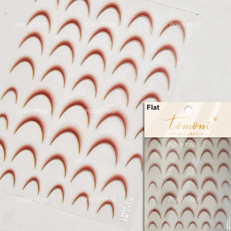 Gold Ink Brush Nail Art Stickers - Irregular Lines & Moon