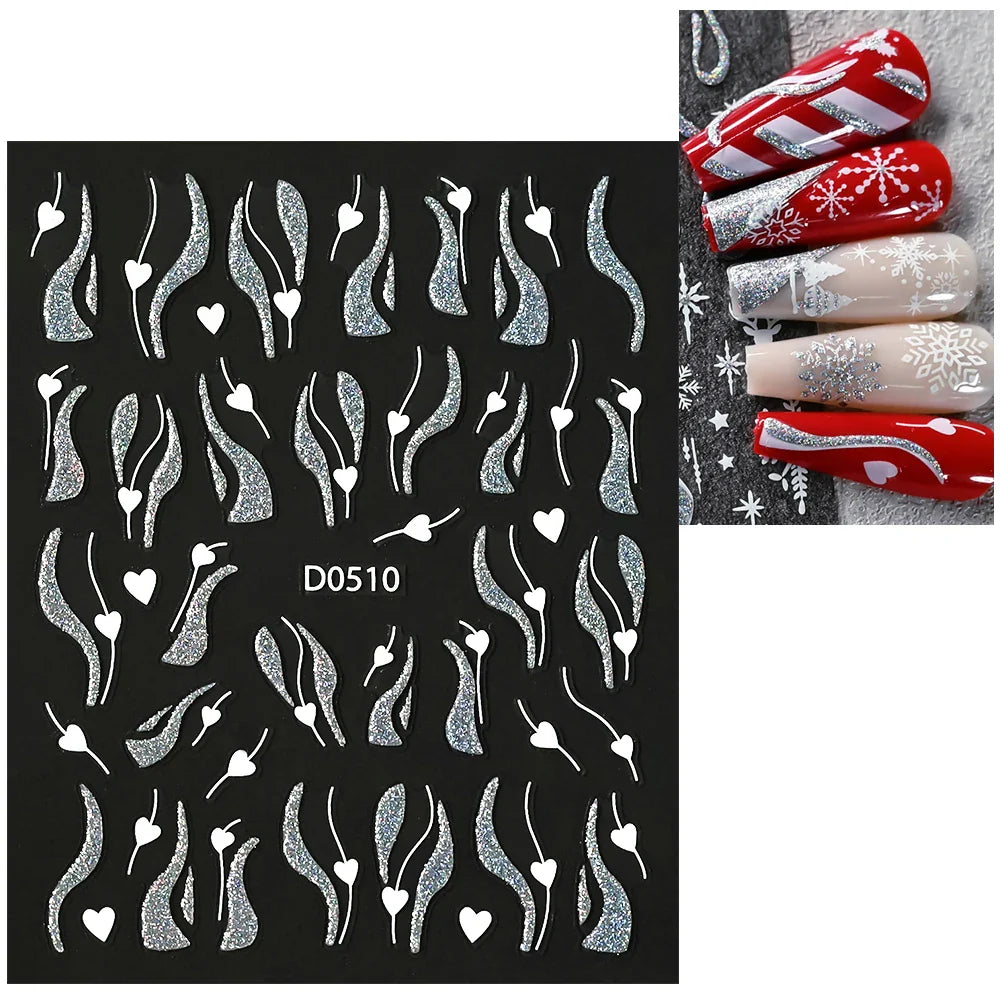3D Gold Christmas Nail Stickers: Snowflake & Elk Design