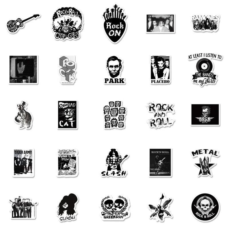 Black and White Metal Rock Music Singer Sticker Packs
