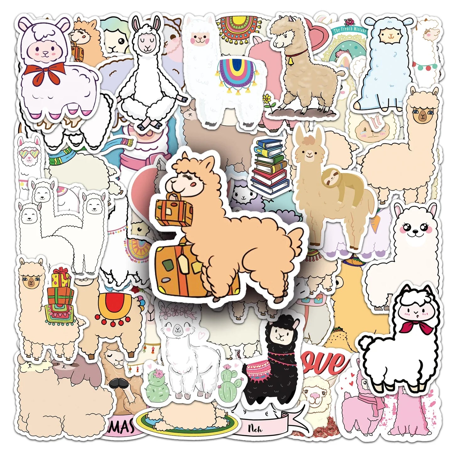 50Pcs Alpaca Cartoon Waterproof Vinyl Stickers for Skateboard Snowboard
