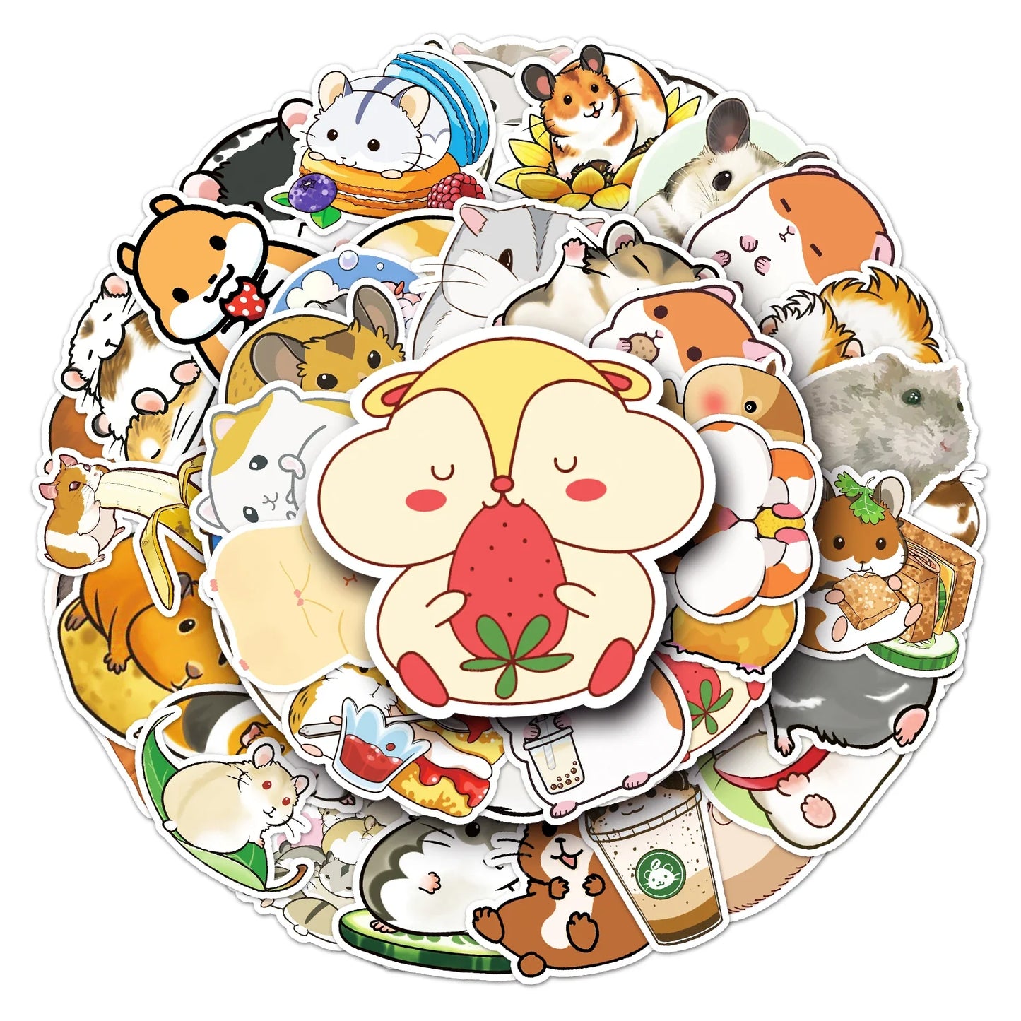 50Pcs Hamster Cartoon Waterproof Vinyl Stickers for Skateboard Snowboard Decals