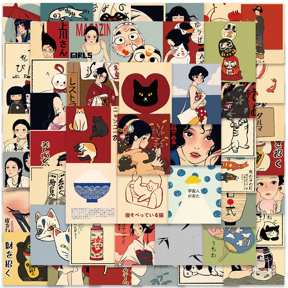 50pcs Vintage Anime Stickers Waterproof Vinyl Decals for Car Laptop Luggage Fridge Wholesale