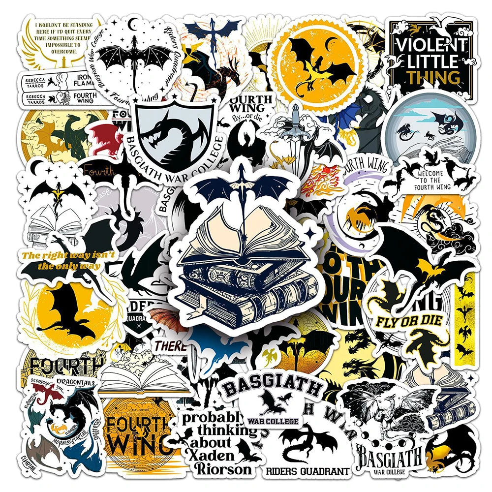 Fourth Wing Dragon Fantasy Stickers - 10/30/50pcs Waterproof for Kids, DIY, Notebook, Guitar, Phone Case