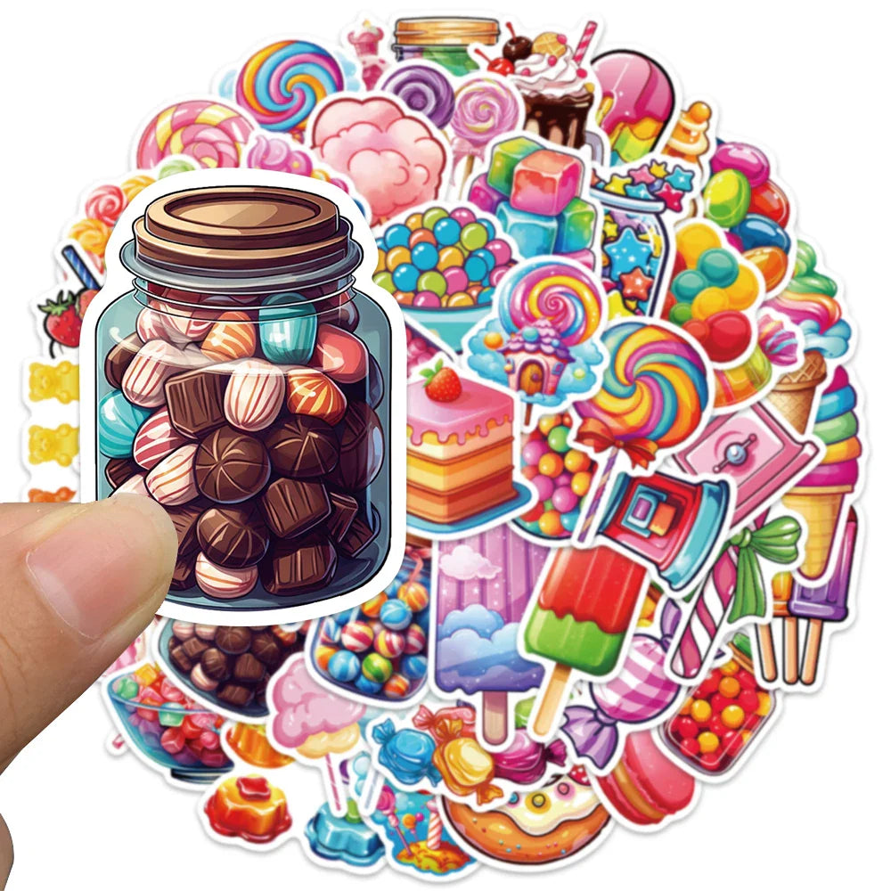 50pcs Cute Cartoon Candy Lollipop Dessert Stickers Kids Toy Luggage Laptop Guitar Skateboard Waterproof Vinyl Bicycle Decals