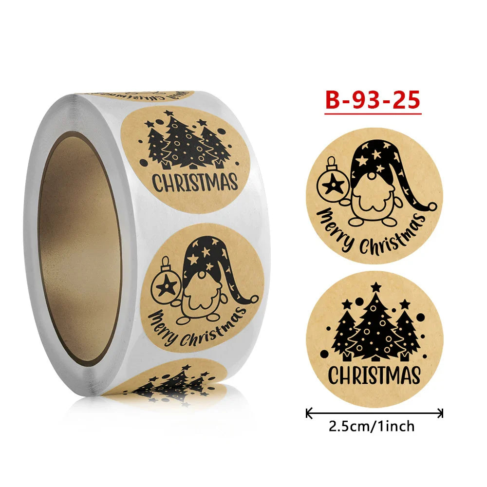 Merry Christmas Kraft Paper Stickers Holiday Decor Party Bake Envelope Bottle Seal Label