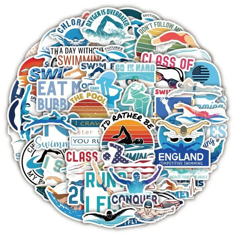 Swimming Stickers 10/25/50pcs Aesthetic Sports Decals for Laptop Luggage Skateboard Helmet Phone Guitar