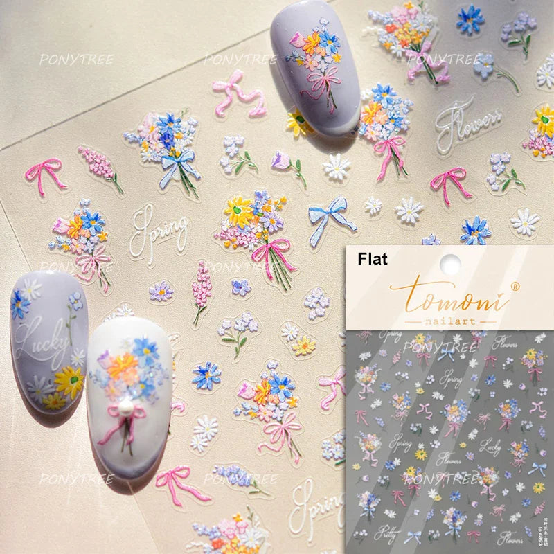 Spring Floral 5D Nail Art Stickers: Daisy, Butterfly, Bowknot