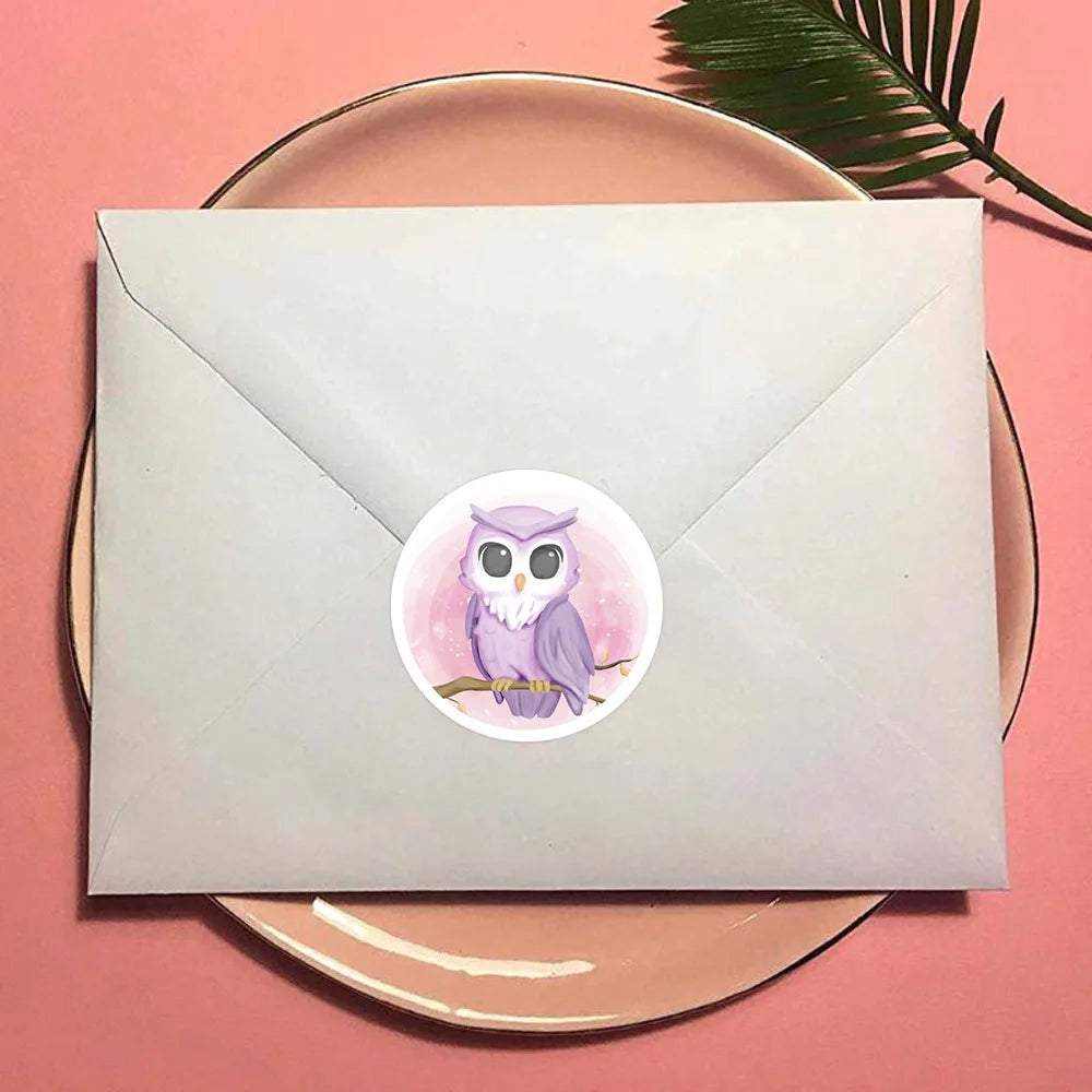 100-500Pcs 8 Design Anime Animal Round Stickers Cartoon Elephant Hippo Owl Rabbit Stationery Sticker Decal Kid Toys Gift
