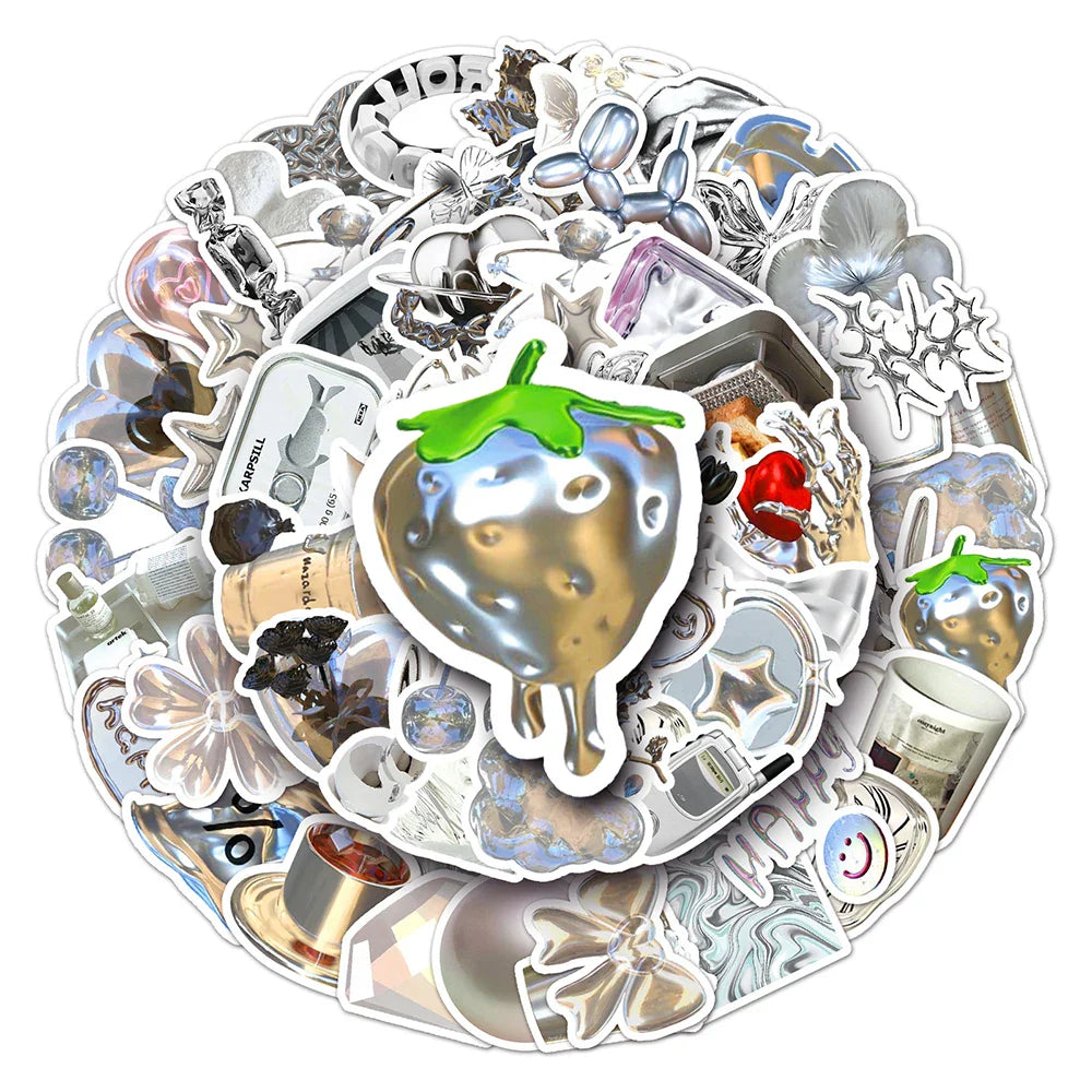 Silver Aesthetic Stickers: Waterproof Decals for Phone, Skateboard, Laptop, Fridge, Car (10/30/50pcs)