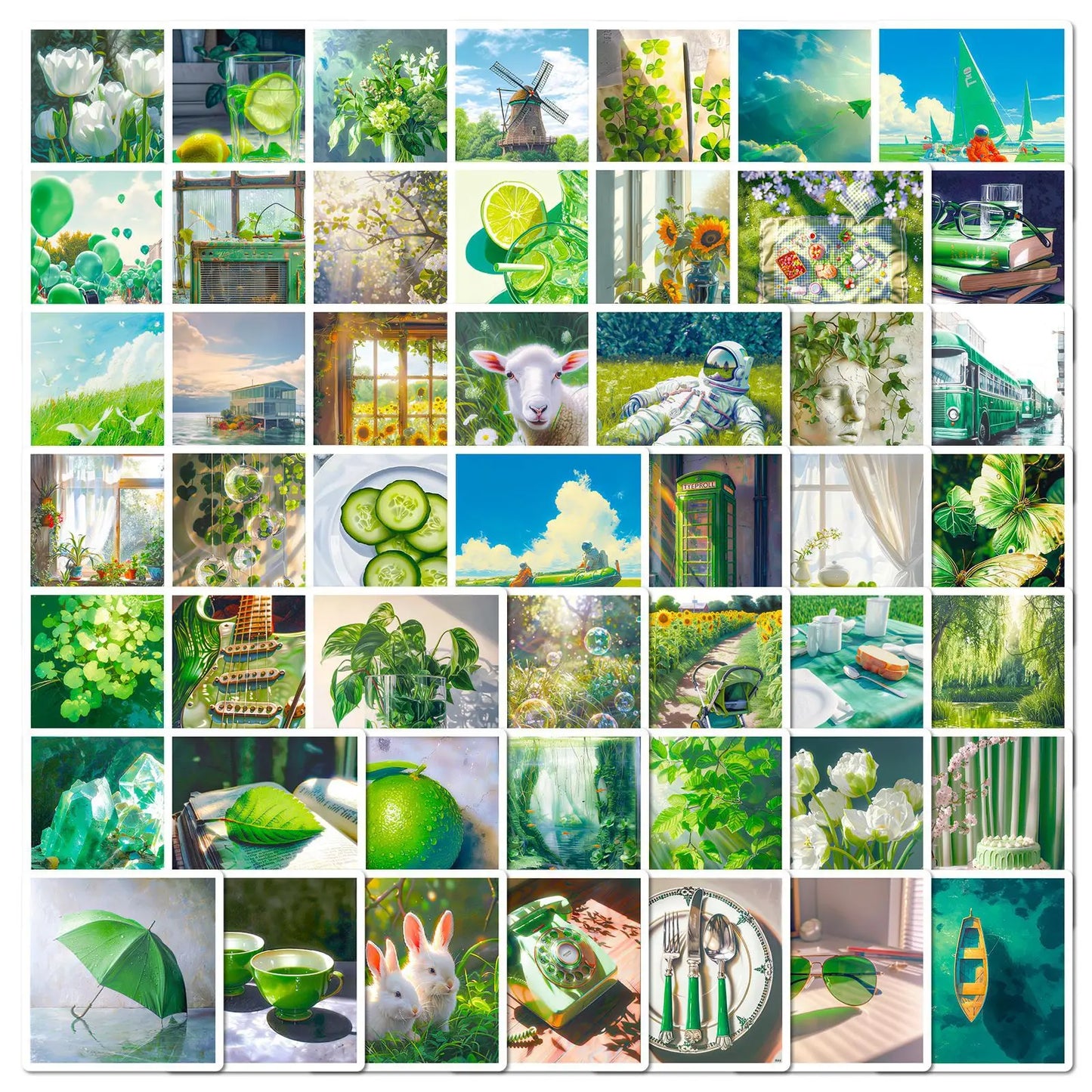 Green Cartoon Stickers Pack for DIY Scrapbook, Laptop, Phone, Car, Bike, Skateboard