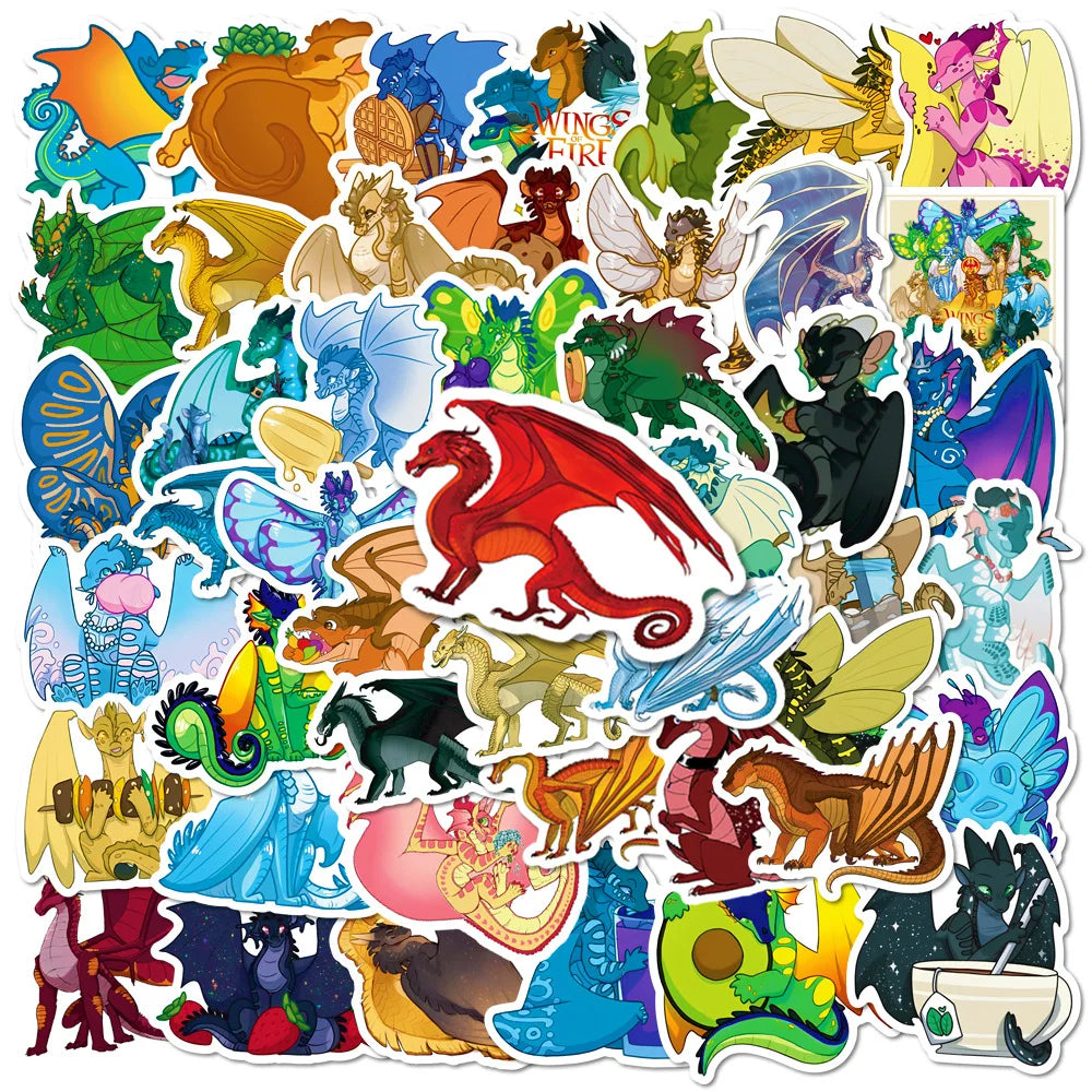50pcs Firewing Dragon Graffiti Stickers for Helmet, Wall, DIY Decoration