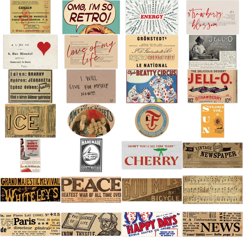 10/29/58pcs Retro English slogan Stickers Decals Cartoon Graffiti DIY Notebook Luggage Wall Decoration PVC Sticker