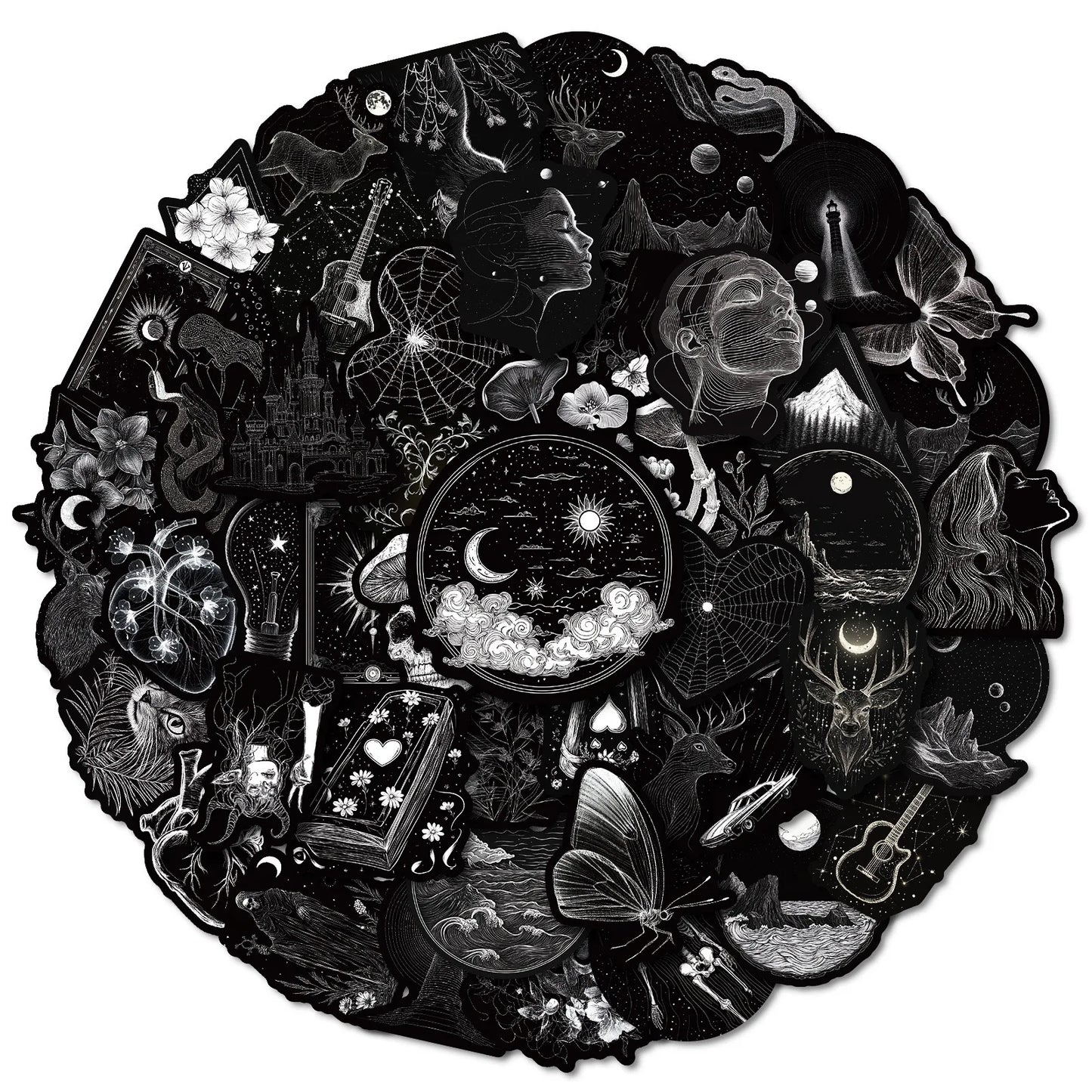 10/50Pcs Aesthetic Black White Gothic Graffiti Stickers Skull DIY Motorcycle Laptop Phone Helmet Car Stationery Cool Decals Toys