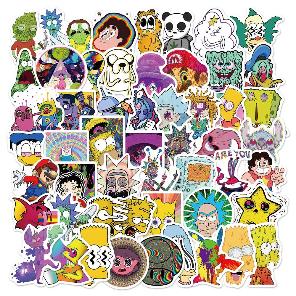 52PCS New Psychedelic Cartoon Graffiti Stickers Waterproof Scooter Laptop Luggage Stickers Wholesale