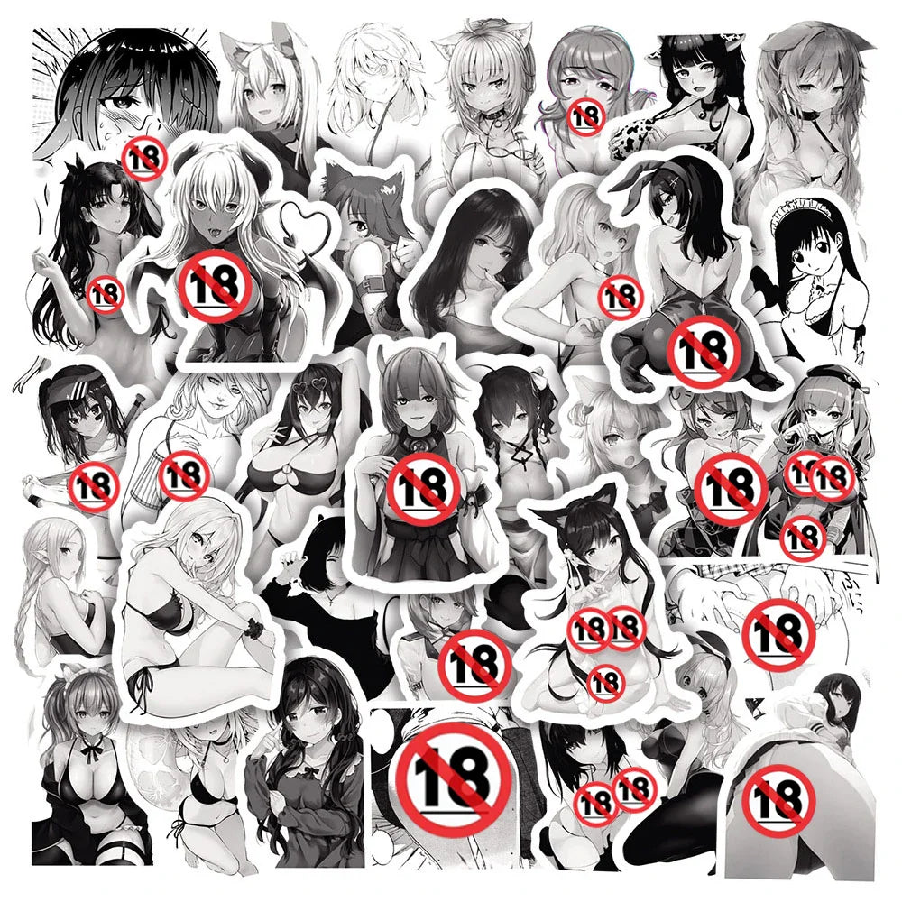 Anime Waifu Hentai Stickers 10/30/50pcs - Adult Cartoon Decals for Phone, Skateboard, Notebook