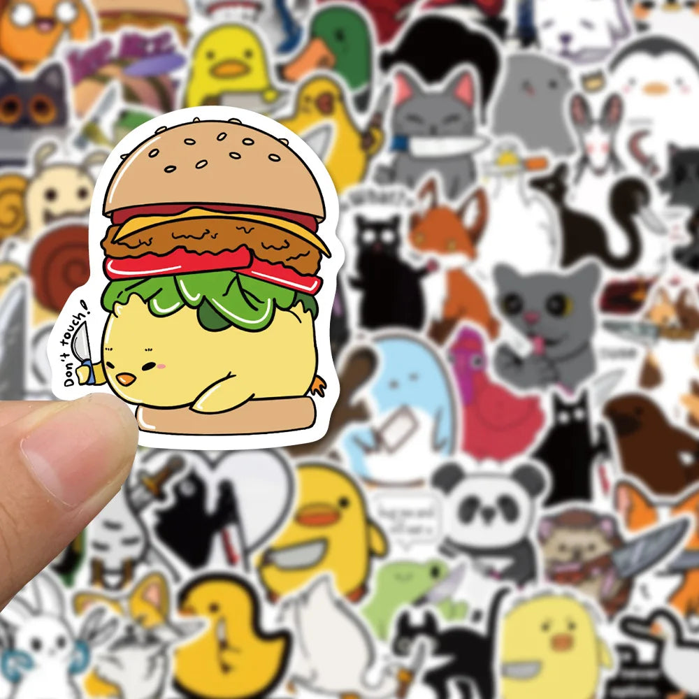 60PCS The Animal With The Knife Sticker Waterproof Vinyl Laptop Decorations DIY for Skateboard Stickers for Adults