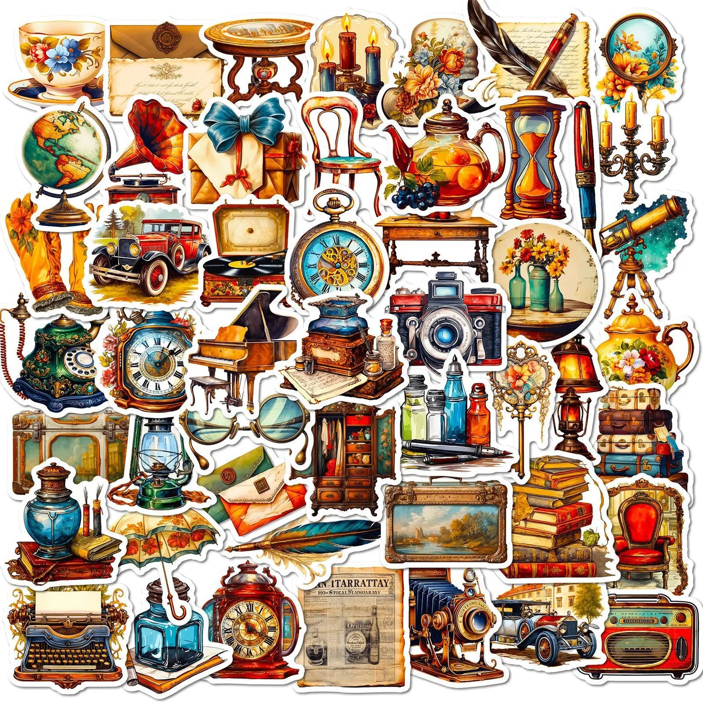 Retro Vintage Cartoon Stickers for Suitcase, Water Bottle, Phone, Laptop, Guitar, Car, Motorcycle, Skateboard - 10/25/50pcs