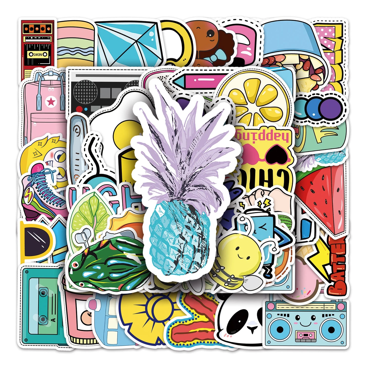 53Pcs Cartoon Waterproof Vinyl Stickers for Skateboard Snowboard