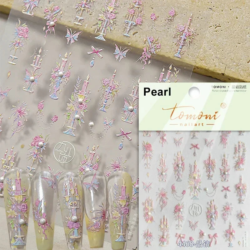 Pink Rose Candle Holder Nail Art Stickers Decals