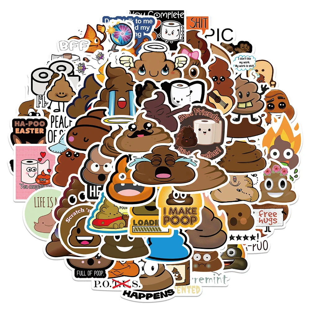Funny Poo Meme Stickers - 10/30/60pcs Cartoon Decals for Laptop, Phone, Helmet, Luggage, Car