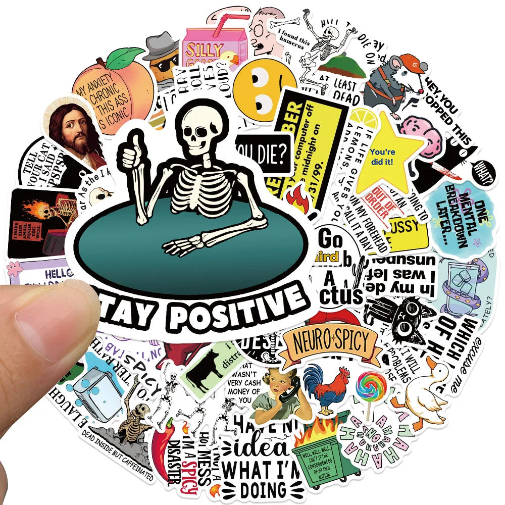 50pcs Funny Cartoon Snarky Meme Stickers For Laptop Water Bottle Luggage Notebook Phone Waterproof Graffiti Vinyl Decals