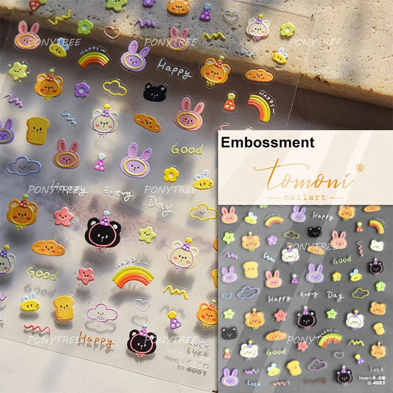 Animal Party Nail Art Stickers: Cats, Dogs, Bears, Flowers