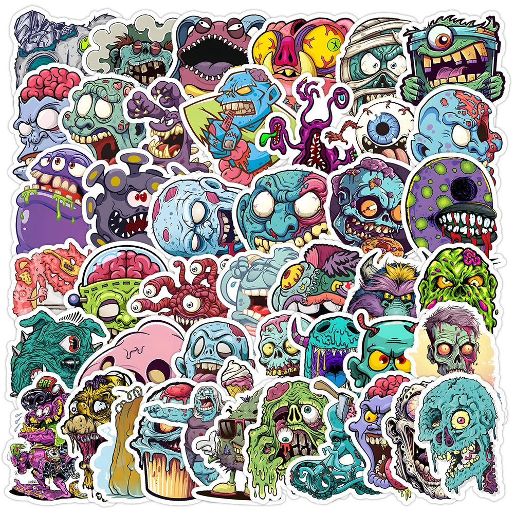 50pcs Cute Monster Graffiti Stickers for Helmet, Wall, Desktop Decoration