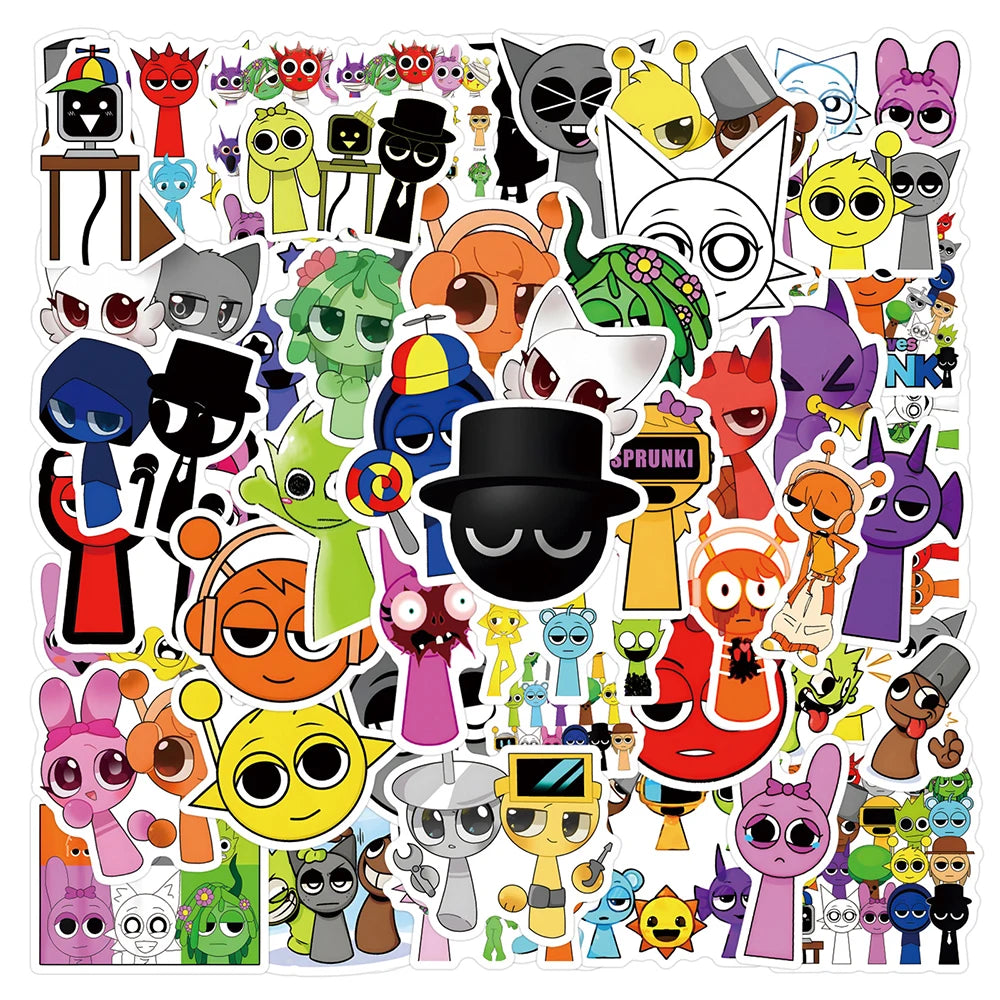Incredibox Sprunki Stickers 10/30/55/110PCS DIY Skateboard Notebook Fridge Phone Guitar Luggage Decals Toy Graffiti